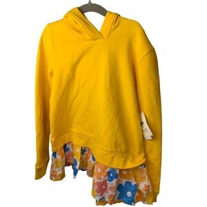 Tucker + Tate Girls Yellow Floral Ruffle Hem Hoodie Pullover Sweatshirt  Size 8